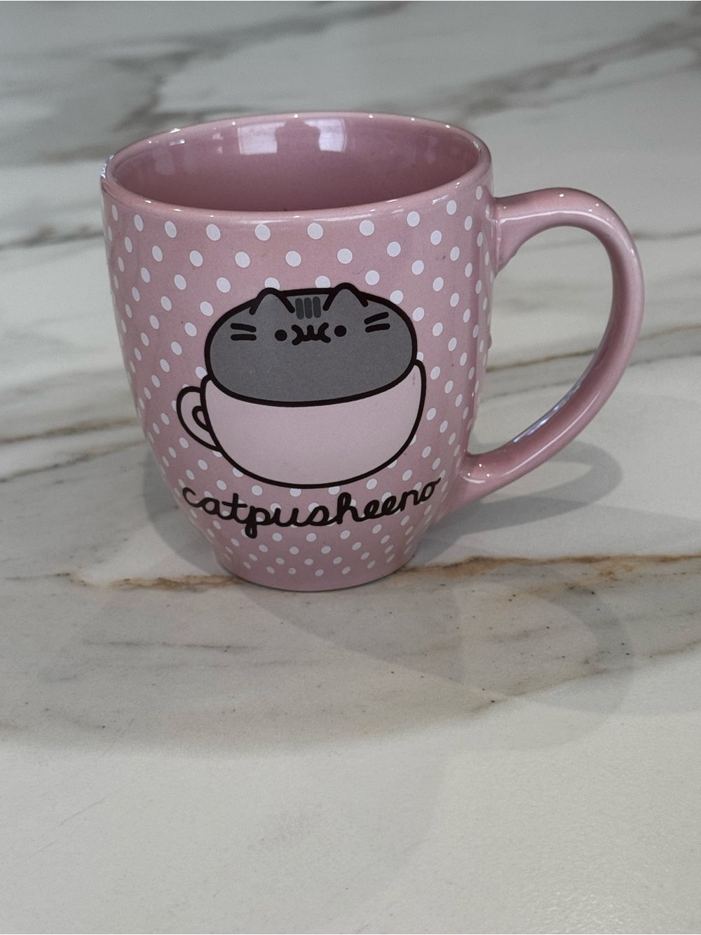 Pusheen Catpusheeno Pink Cat Mug - Cute Polka Dot Ceramic Cup